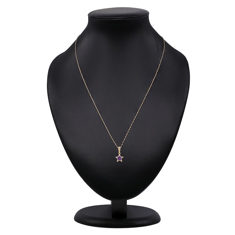 Main Image 4 of Natural Amethyst & Diamond Accent Star Necklace 14K Yellow Gold 18"