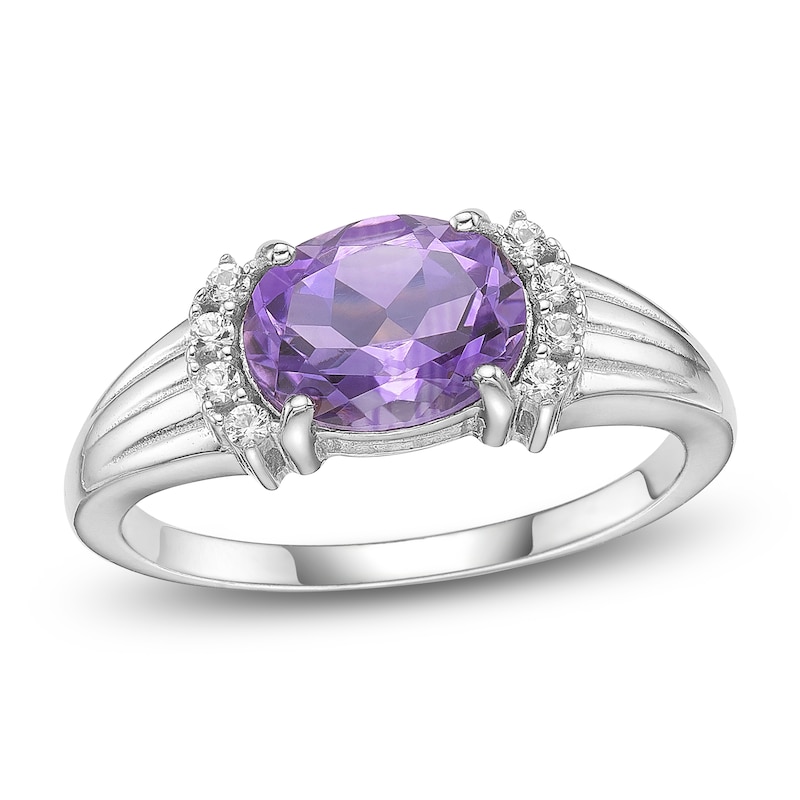Main Image 1 of Oval-Cut Amethyst & White Lab-Created Sapphire Ring Sterling Silver