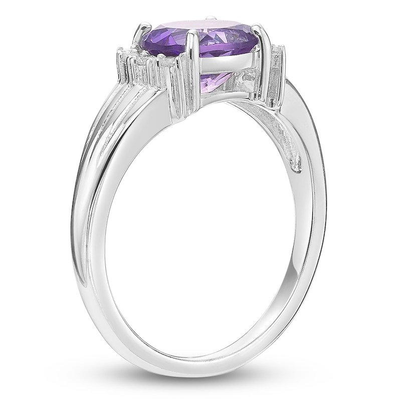 Main Image 2 of Oval-Cut Amethyst & White Lab-Created Sapphire Ring Sterling Silver