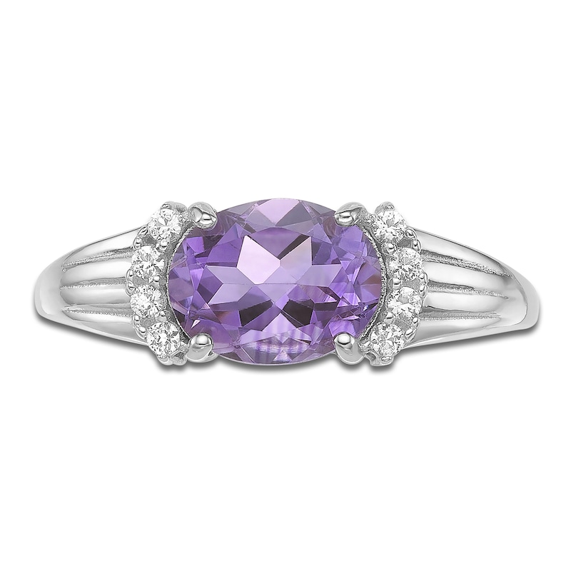 Main Image 3 of Oval-Cut Amethyst & White Lab-Created Sapphire Ring Sterling Silver