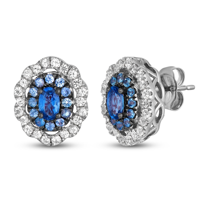 Main Image 2 of Le Vian Oval-Cut Natural Blue & White Sapphire Halo Earrings 14K Vanilla Gold
