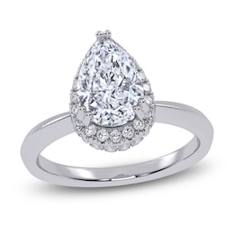 Pear-Shaped Lab-Grown Diamond Double Halo Engagement Ring 3/4 ct tw 14K White Gold