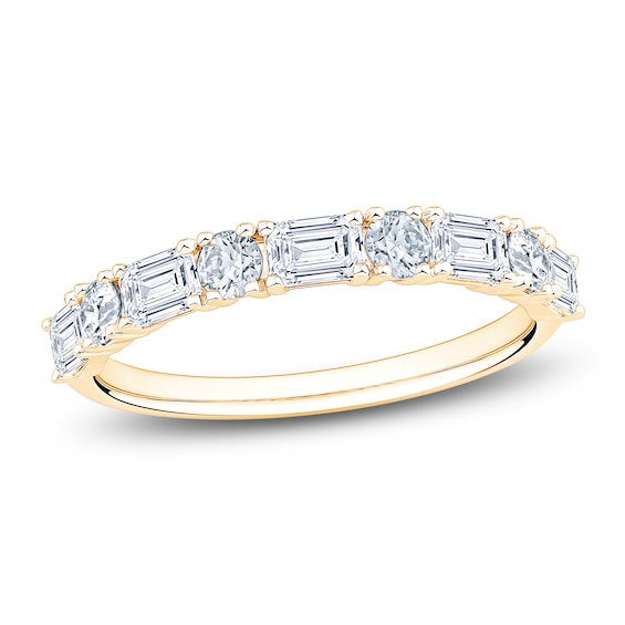 Round & Emerald-Cut Lab-Grown Diamond Anniversary Ring 1 ct tw 14K Yellow Gold