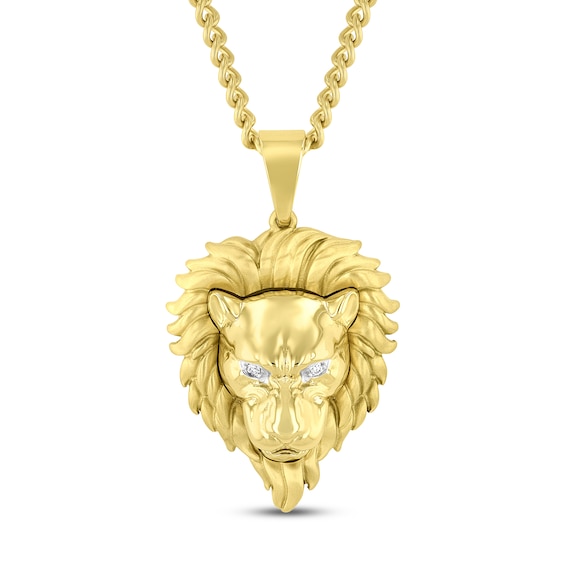 Men's Diamond Lion Head Necklace 1/20 ct tw Yellow Ion-Plated Stainless Steel 24"