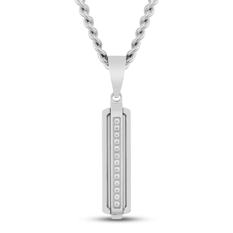 Main Image 1 of Men's Diamond Layered Vertical Bar Necklace 1/8 ct tw Stainless Steel 24"