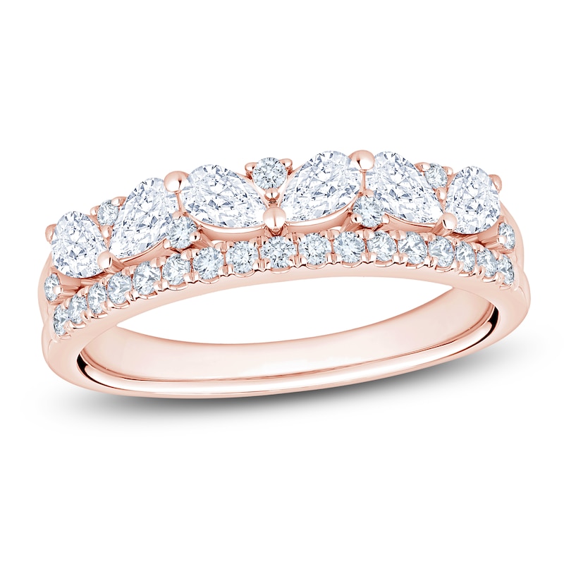 Main Image 1 of Chosen Certified Pear & Round-Cut Diamond Two-Row Anniversary Ring 3/4 ct tw 14K Rose Gold
