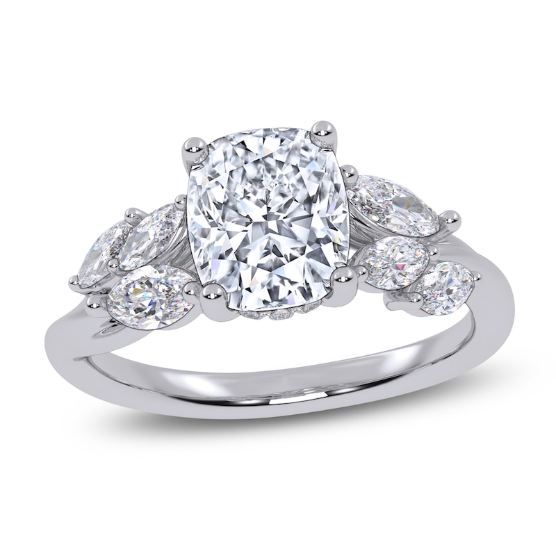 Main Image 1 of Certified Cushion-Cut Lab-Grown Diamond Hidden Halo Engagement Ring 2 ct tw 14K White Gold
