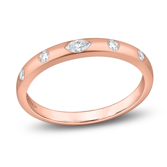 Chosen Certified Marquise & Round-Cut Diamond Stackable Anniversary Ring 1/6 ct tw 14K Rose Gold