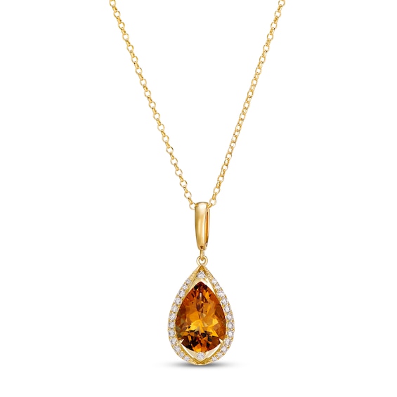 Le Vian Pear-Shaped Natural Citrine Halo Necklace 1/4 ct tw Diamonds 14K Honey Gold 19"
