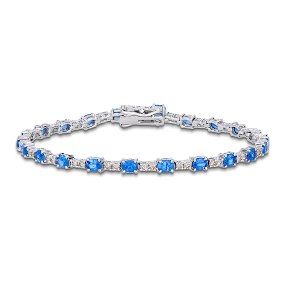 Le Vian Oval-Cut Natural Blue Sapphire Link Bracelet 1 ct tw Diamonds 14K Vanilla Gold 7"