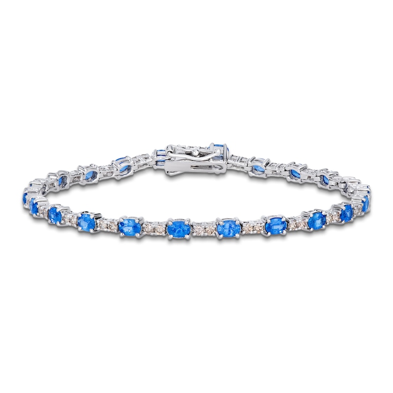 Main Image 1 of Le Vian Oval-Cut Natural Blue Sapphire Link Bracelet 1 ct tw Diamonds 14K Vanilla Gold 7"