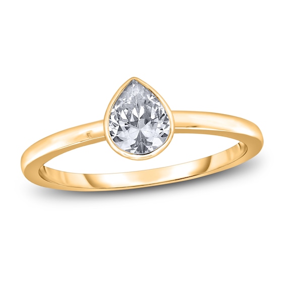 Diamond Solitaire Engagement Ring 1 ct tw Bezel-Set Pear 14K Yellow Gold (I2/I)
