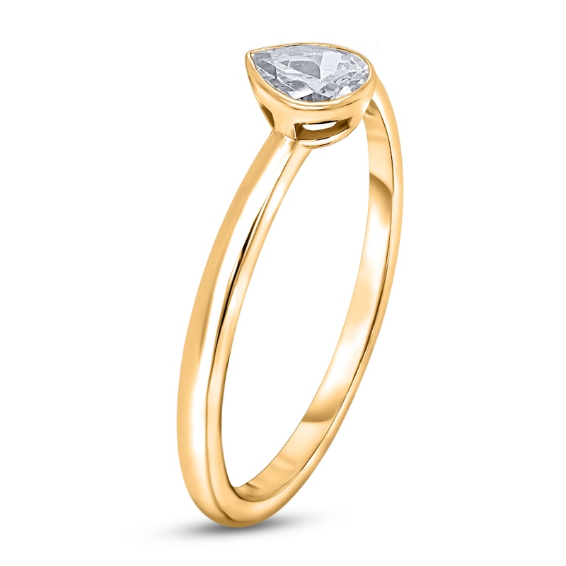 Main Image 2 of Diamond Solitaire Engagement Ring 1 ct tw Bezel-Set Pear 14K Yellow Gold (I2/I)