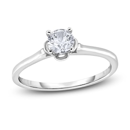 Diamond Solitaire Floral Engagement Ring 3/4 ct tw Round 14K White Gold (I2/I)