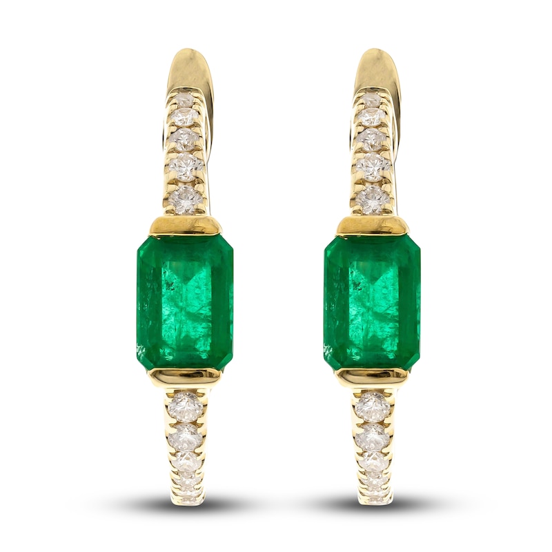 Main Image 1 of Natural Emerald Hoop Earrings 1/4 ct tw Diamonds 14K Yellow Gold