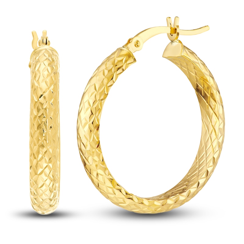 Diamond-Cut In/Out Hoop Earrings 14K Yellow Gold 25mm with 360
