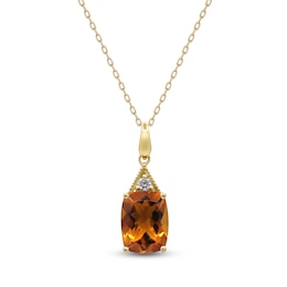 Natural Citrine Necklace Diamond Accents 10K Yellow Gold 18"