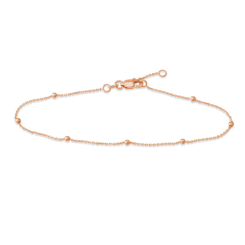 Main Image 1 of Beaded Station Bracelet 14K Rose Gold 7.5&quot; Adj.