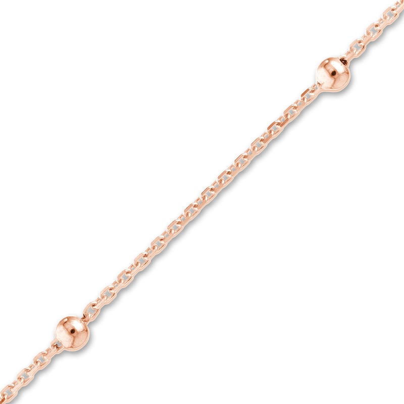 Beaded Station Bracelet 14K Rose Gold 7.5" Adj.