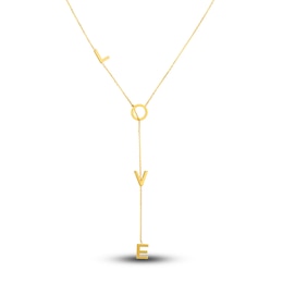 "LOVE" Lariat Necklace 14K Yellow Gold 16" Adj.