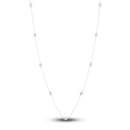 Natural Blue Topaz Station Necklace Sterling Silver 18"
