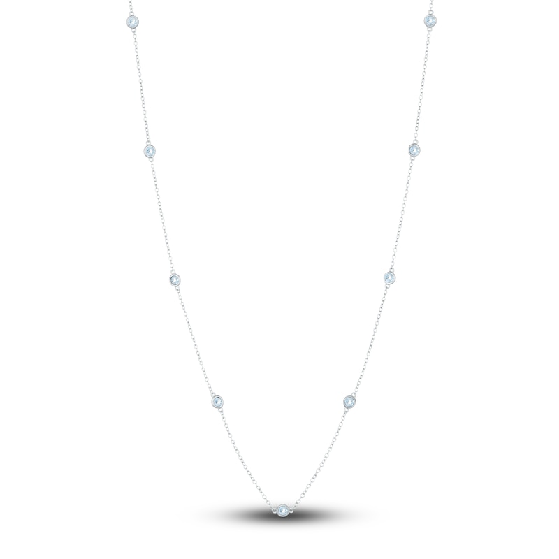 Main Image 1 of Natural Blue Topaz Station Necklace Sterling Silver 18"