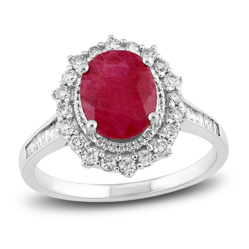 Main Image 1 of Natural Ruby Engagement Ring 1/2 ct tw Diamonds 14K White Gold