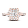 Thumbnail Image 3 of Diamond Double Halo Engagement Ring 1 ct tw Emerald/Round 14K Rose Gold