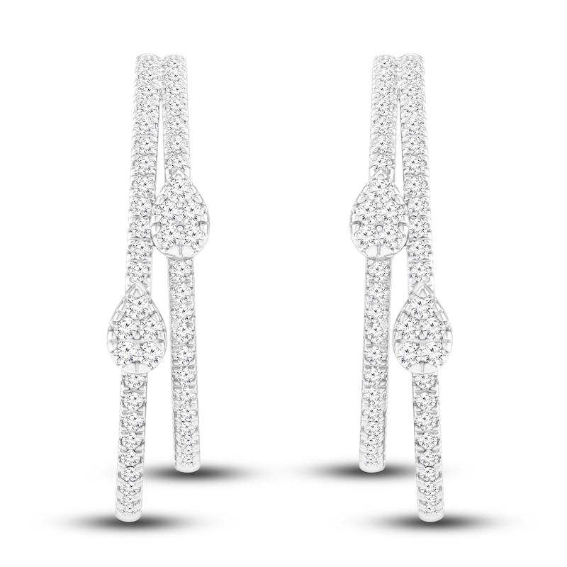 Diamond Hoop Earrings 1 ct tw Round 14K White Gold