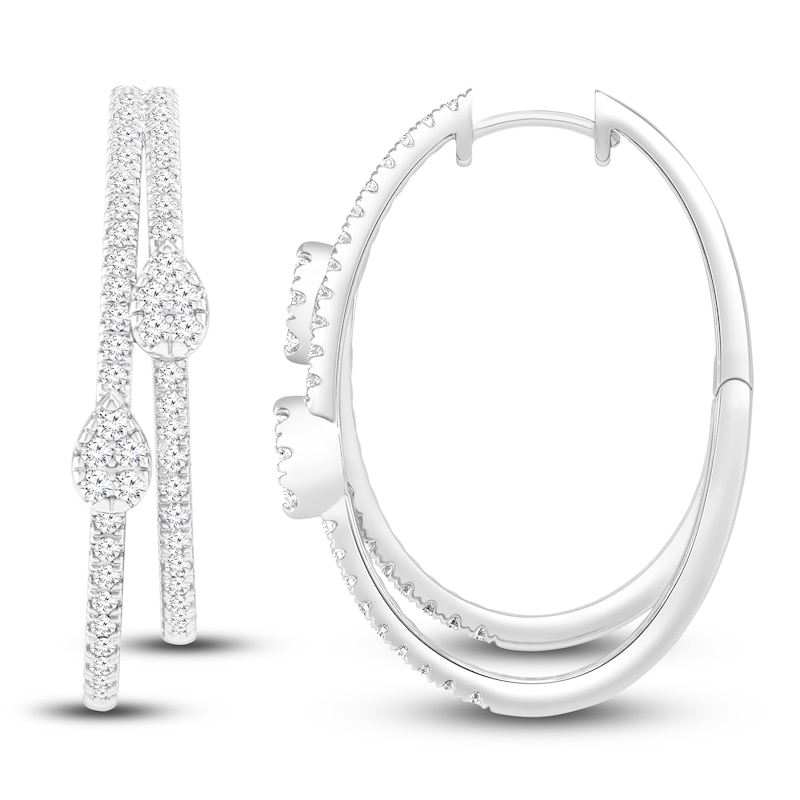 Diamond Hoop Earrings 1 ct tw Round 14K White Gold