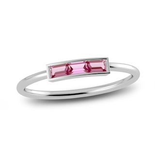 Juliette Maison Natural Pink Tourmaline Baguette Bar Ring 10K White Gold
