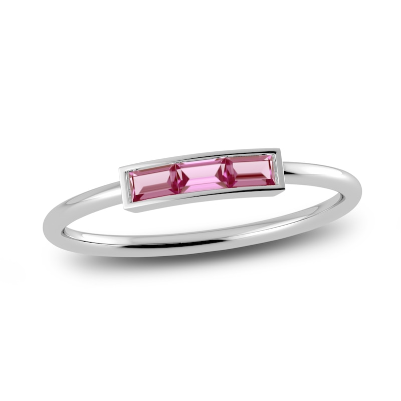 Main Image 1 of Juliette Maison Natural Pink Tourmaline Baguette Bar Ring 10K White Gold