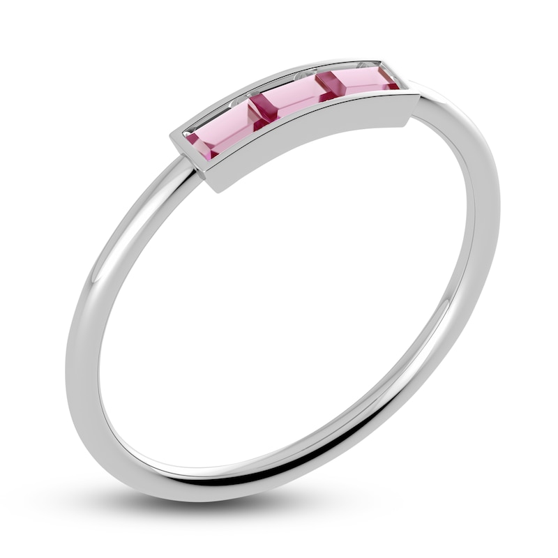 Main Image 2 of Juliette Maison Natural Pink Tourmaline Baguette Bar Ring 10K White Gold