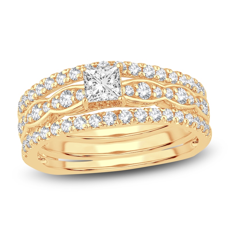 Diamond Bridal Set 1 ct tw Princess/Round 14K Yellow Gold