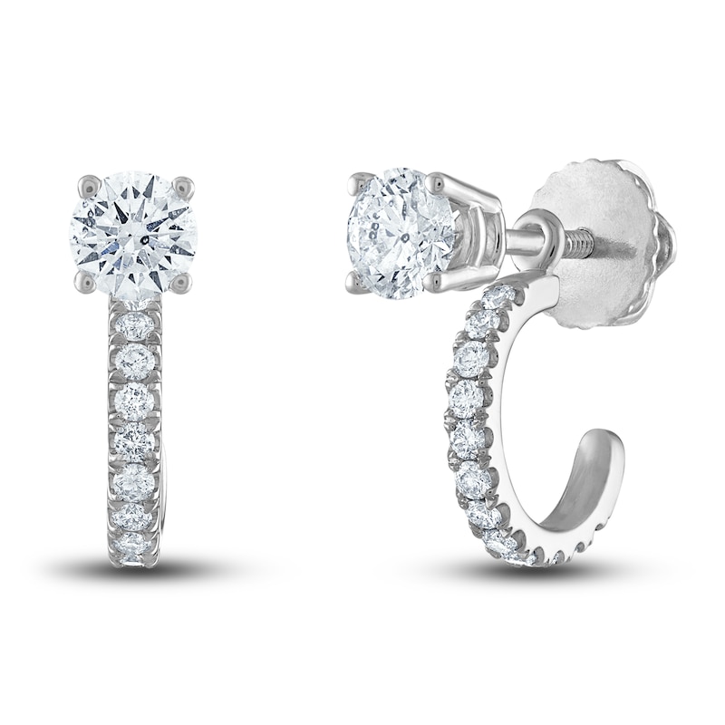 Main Image 2 of Diamond Halo Dangle Earring Jackets 3/4 ct tw Round 14K White Gold (Jacket Only)