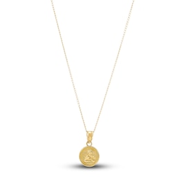 Round Angel Pendant Necklace 14K Yellow Gold 13"