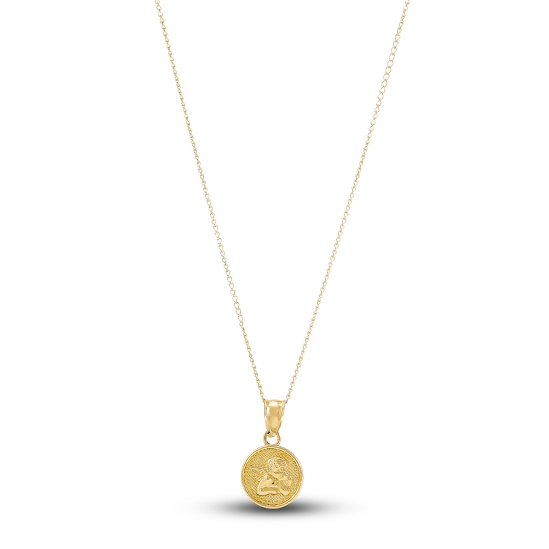 Round Angel Pendant Necklace 14K Yellow Gold 13