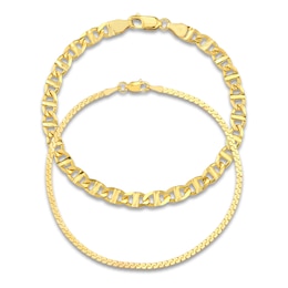 Solid Mariner & Serpentine Chain Bracelet Set 14K Yellow Gold 7.5"