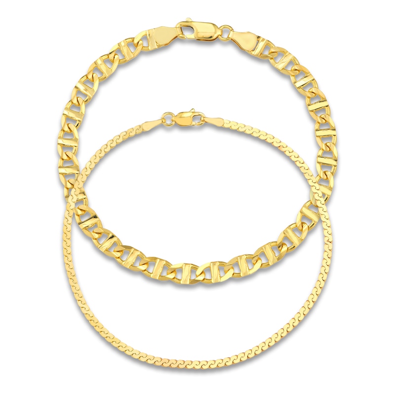 Main Image 1 of Solid Mariner & Serpentine Chain Bracelet Set 14K Yellow Gold 7.5"
