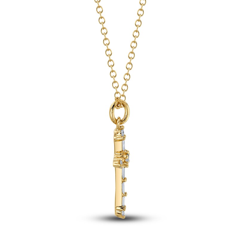 Main Image 2 of Shy Creation Diamond Cross Pendant Necklace 1/8 ct tw Baguette/Round 14K Yellow Gold 18" SC55024397