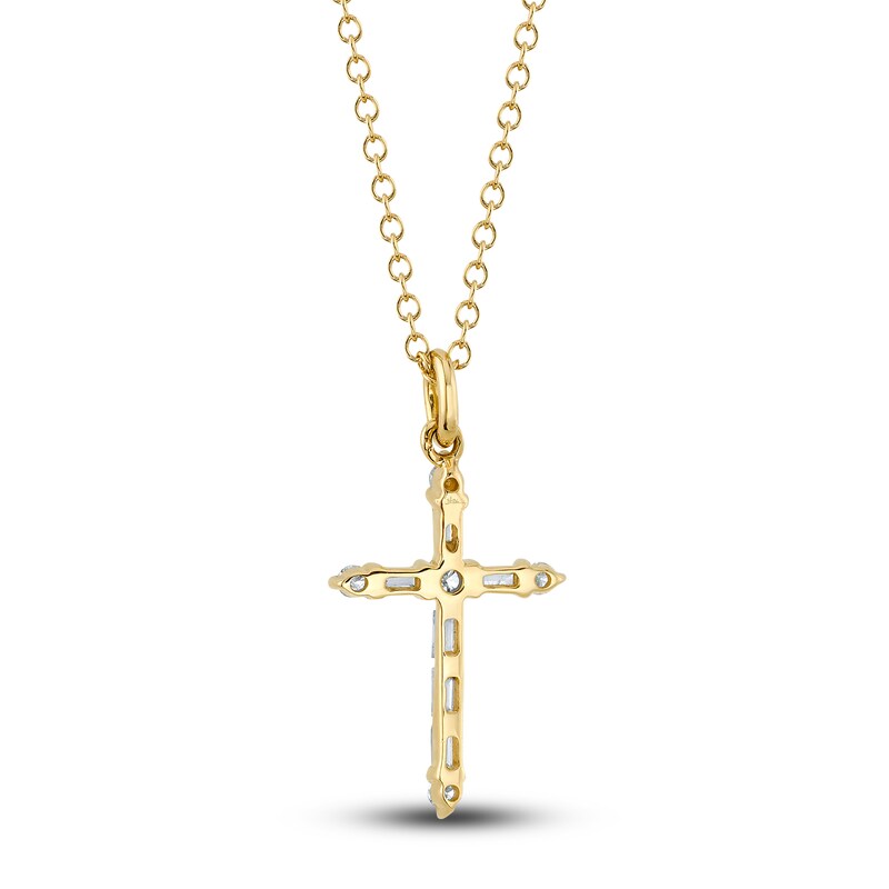 Main Image 3 of Shy Creation Diamond Cross Pendant Necklace 1/8 ct tw Baguette/Round 14K Yellow Gold 18" SC55024397