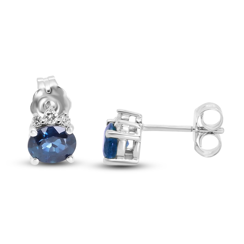 Main Image 2 of Natural Blue Sapphire Stud Earrings 1/20 ct tw Diamonds 14K White Gold
