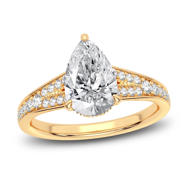 Main Image 1 of Lab-Grown Diamond Engagement Ring 2-1/3 ct tw Pear/Round 14K Yellow Gold