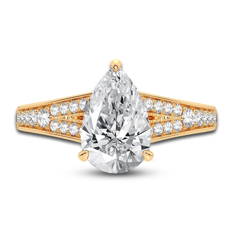 Main Image 3 of Lab-Grown Diamond Engagement Ring 2-1/3 ct tw Pear/Round 14K Yellow Gold