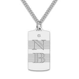 Men's Personalized Initial Pendant Necklace Diamond Accent Sterling Silver 20"