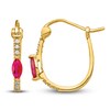 Natural Ruby Hoop Earrings 1/20 ct tw Diamonds 14K Yellow Gold