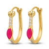 Natural Ruby Hoop Earrings 1/20 ct tw Diamonds 14K Yellow Gold