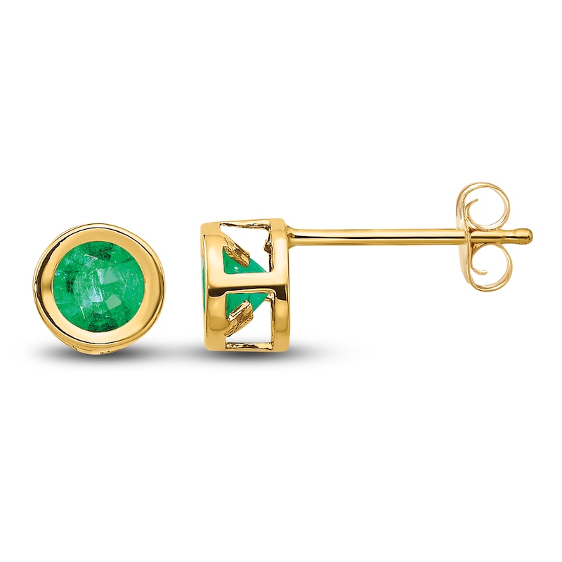 Main Image 1 of Natural Emerald Earrings  14K Yellow Gold