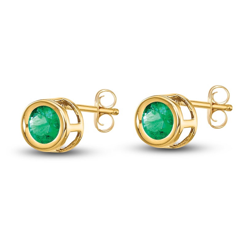 Natural Emerald Earrings  14K Yellow Gold