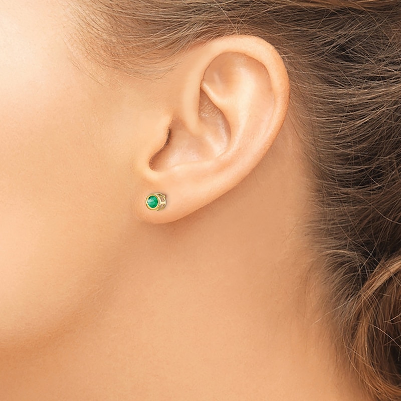 Natural Emerald Earrings  14K Yellow Gold